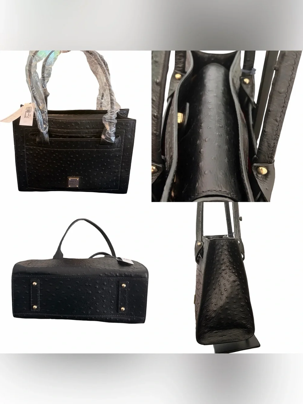Dooney & Bourke Black Ostrich-Embossed Leather Satchel
